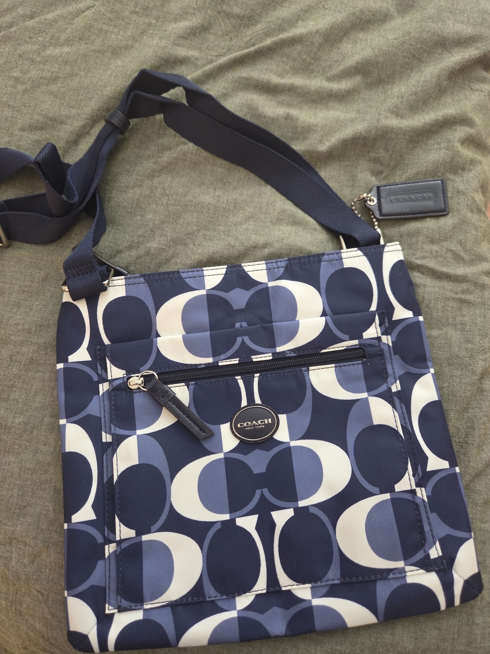 COACH Navy Signature Print Crossbody Bag